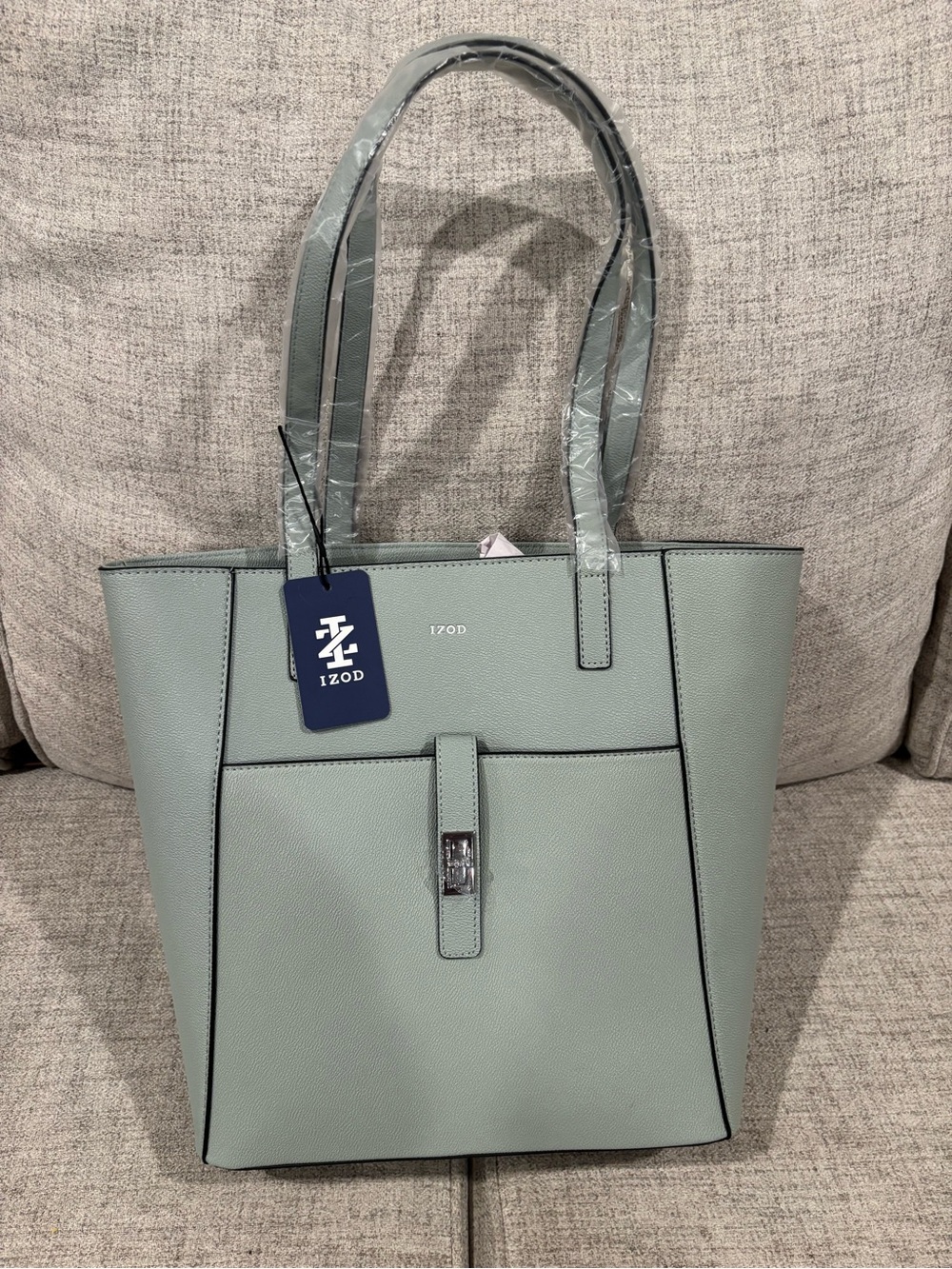New IZOD Sage Green Structured Tote with Front Pocket